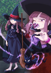 Rule 34 | 1girl, absurdres, brown hair, corruption, digimon, digimon ghost game, female focus, hat, highres, long hair, magic, pink eyes, solo, tsukiyono ruli, witch, witch hat