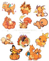 Rule 34 | :3, :d, animal focus, antennae, artist name, autumn leaves, bag, beak, bell, bird tail, blue eyes, blush, brown fur, charizard, charmander, closed eyes, collar, colored skin, commentary, cookie, creatures (company), dedenne, dog, dragon wings, dragonite, eating, fangs, feathered wings, fire, flareon, food, game freak, gen 1 pokemon, gen 2 pokemon, gen 3 pokemon, gen 6 pokemon, green eyes, growlithe, heart, highres, ho-oh, jack-o&#039;-lantern, legendary pokemon, lying, mane, mouse, multiple tails, neck bell, nintendo, no humans, on stomach, one eye closed, open mouth, orange fur, orange skin, pawpads, pokemon, pokemon (creature), raichu, red eyes, sevi (seviyummy), shoulder bag, skin fangs, smile, star-shaped pupils, star (symbol), symbol-shaped pupils, tail, talons, torchic, trapinch, vulpix, whiskers, wings