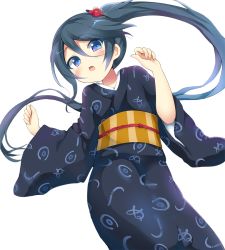 Rule 34 | 125buri, 1girl, :o, black hair, blue eyes, hataraku maou-sama!, japanese clothes, kamazuki suzuno, kimono, open mouth, side ponytail, solo