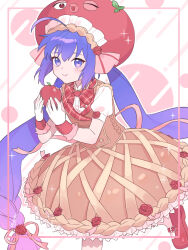 Rule 34 | 1girl, ahoge, alternate costume, apple, blue eyes, blue hair, blush, brown vest, buttons, closed mouth, eel hat, flower, food, frilled skirt, frilled wrist cuffs, frills, fruit, gradient hair, hair between eyes, hair ribbon, highres, holding, holding food, holding fruit, large hat, leaf, light smile, long hair, looking at viewer, low-braided long hair, low-tied long hair, low twintails, multicolored hair, otomachi una, pink hair, pink ribbon, plaid, plaid ribbon, purple hair, red flower, red footwear, red ribbon, red rose, red wrist cuffs, ribbon, rose, shirt, short sleeves, skirt, solo, sparkle, standing, standing on one leg, suiso sn3, twintails, very long hair, vest, vocaloid, white shirt, wrist cuffs