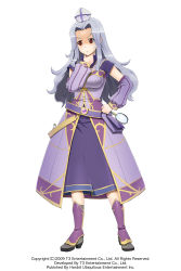 Rule 34 | 1girl, arksign, belt, boots, bottle, breasts, covered erect nipples, detached sleeves, dress, full body, grey (arksign), hand on own hip, hat, highres, kimura shigetaka, light purple hair, long hair, magnifying glass, medium breasts, official art, pouch, red eyes, shaded face, simple background, solo, sweatdrop, thinking, wavy hair, white background