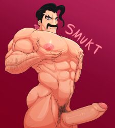 Rule 34 | 1boy, chest hair, creatures (company), erection, game freak, hairy, highres, large penis, looking at viewer, male focus, muscular, muscular male, nintendo, penis, pokemon, pokemon sv, saguaro (pokemon), smukt