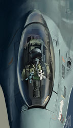 Rule 34 | aircraft, airplane, androgynous, close-up, cockpit, f-16, fighter jet, gender request, helmet, indoors, jet, military, military vehicle, original, oxygen mask, pilot, pilot suit, pvtskwerl, realistic, signature, solo, stuffed toy