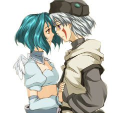 Rule 34 | .hack//, .hack//sign, 00s, 1boy, 1girl, bandai, cyber connect 2, eye contact, facial mark, green hair, hetero, holding hands, looking at another, purin0505, short hair, simple background, subaru (.hack//), tattoo, tsukasa (.hack//), wings