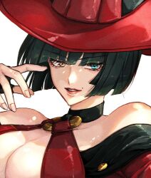 Rule 34 | 1girl, aqua eyes, black hair, breasts, ebi pri shrimp, guilty gear, guilty gear xx, hat, i-no, large breasts, looking at viewer, medium hair, mole, mole above mouth, red hat, tinted eyewear, witch hat, yellow eyes