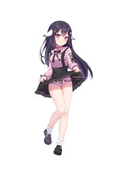Rule 34 | 1girl, animal ears, artist name, black bow, black footwear, black hair, black ribbon, black skirt, bow, bow panties, cameltoe, center frills, chinese commentary, collar, commentary request, dated, floral print, floral print panties, frilled ribbon, frilled skirt, frilled socks, frills, full body, hair between eyes, hair bow, heart collar, high-waist skirt, highres, jirai kei, knees together feet apart, lace, lace-trimmed skirt, lace trim, long hair, long sleeves, looking at viewer, nail polish, neck ribbon, original, panties, pantyshot, pink collar, pink eyes, pink nails, pink panties, puffy long sleeves, puffy sleeves, ribbon, simple background, skirt, socks, solo, standing, standing on one leg, suspender skirt, suspenders, thighs, tongue, tongue out, underwear, very long hair, white background, white socks, xiao shi lullaby