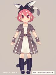 Rule 34 | 1girl, alternate hair length, alternate hairstyle, animal ears, artist name, fake animal ears, flaky (happy tree friends), full body, hair between eyes, happy tree friends, hat feather, kab00m chuck, looking at viewer, red eyes, red hair, short hair, simple background, solo, standing, translation request