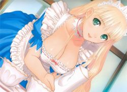 Rule 34 | blonde hair, breasts, clalaclan philias, cleavage, coffee, green eyes, large breasts, maid, service, tony taka