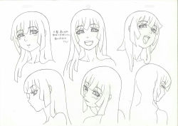 Rule 34 | 1boy, androgynous, bare shoulders, character sheet, child, collarbone, color trace, expressions, happy, long hair, male focus, model sheet, monochrome, natsuki (natsuyasumi.), natsuyasumi., official art, open mouth, po-ju, production art, smile, trap