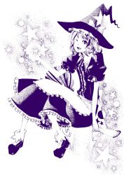 Rule 34 | 1girl, blue theme, broom, female focus, hat, kirisame marisa, monochrome, solo, star (symbol), to10ro, touhou, witch, witch hat