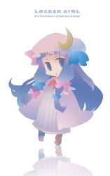 Rule 34 | 1girl, bow, chibi, crescent, female focus, hair bow, hat, inuinui, long hair, multiple hair bows, patchouli knowledge, purple eyes, purple hair, reflection, solo, touhou