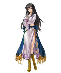 Rule 34 | 1girl, black hair, boots, breasts, brown footwear, fire emblem, fire emblem: the blazing blade, fire emblem heroes, full body, grey eyes, highres, karla, kita senri, knee boots, large breasts, long hair, long sleeves, nintendo, non-web source, official art, side slit, solo, standing, transparent background