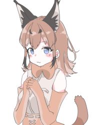 Rule 34 | 10s, :3, animal ears, aotan (aorin114), bad id, bad pixiv id, bare shoulders, black hair, blush, bow, bowtie, caracal (kemono friends), elbow gloves, gloves, gradient hair, hands on own chest, kemono friends, long hair, multicolored hair, red hair, sidelocks, solo, tail, traditional bowtie, upper body, vest
