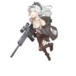 Rule 34 | 1girl, bikini, bikini top only, black footwear, black jacket, black pantyhose, blush, boots, cancer (zjcconan), crying, crying with eyes open, finger on trigger, full body, girls&#039; frontline, green eyes, gun, h&amp;k psg1, hair between eyes, head tilt, holding, holding gun, holding weapon, hood, hooded jacket, jacket, leaning forward, leg up, looking at viewer, navel, official art, open mouth, pantyhose, personification, ponytail, psg-1 (girls&#039; frontline), rifle, scope, short hair, silver hair, sniper rifle, solo, swimsuit, tears, torn bikini, torn clothes, torn pantyhose, transparent background, weapon