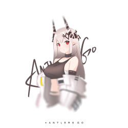 Rule 34 | 1girl, antlers go, arknights, armpit crease, bad id, bad pixiv id, bare shoulders, black choker, black shirt, blouse, blurry, breasts, camisole, choker, coat, crop top, cropped torso, depth of field, earrings, highres, horns, infection monitor (arknights), jewelry, large breasts, long hair, looking at viewer, midriff, mudrock (arknights), mudrock (elite ii) (arknights), off shoulder, open clothes, open coat, pointy ears, red eyes, sarashi, shirt, sidelocks, silver hair, simple background, sleeveless, sleeveless shirt, solo, spaghetti strap, white background, white coat