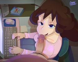 Rule 34 | 1boy, 1girl, breasts, brown hair, cd case, chair, computer, crayon shin-chan, crystalcheese (artist), keyboard (computer), mature female, mouse (computer), mousepad, nohara misae, penis, pubic hair, sitting, tagme, uncensored