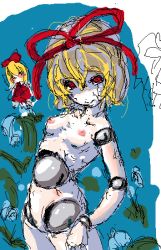 Rule 34 | 1girl, bad id, bad pixiv id, blonde hair, completely nude, doll joints, female focus, joints, medicine melancholy, nipples, nude, popsan, red eyes, solo, su-san, touhou