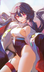 Rule 34 | 1girl, absurdres, allen m. sumner (azur lane), azur lane, blush, breasts, cleavage, clothing cutout, contrapposto, corrupted metadata, cowboy shot, from side, g141, hair between eyes, highres, huge filesize, leotard, long hair, low twintails, lower teeth only, medium breasts, off shoulder, open mouth, pink eyes, pink hair, purple hair, smile, solo, teeth, thigh strap, thighs, twintails, underboob, underboob cutout