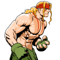 Rule 34 | 1boy, alex (street fighter), blonde hair, capcom, headband, highres, male focus, topless male, solo, street fighter, white background