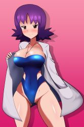Rule 34 | 1girl, breasts, creatures (company), female focus, game freak, harubato, large breasts, looking at viewer, nintendo, one-piece swimsuit, philena ivy, pokemon, pokemon (anime), shiny skin, smile, swimsuit