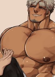 Rule 34 | abs, bara, bulge, erection, erection under clothes, facial hair, feet, male focus, marototori, muscular, nipples, pectorals, topless male, smile, solo focus, toes, underwear