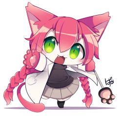 Rule 34 | 1girl, animal ears, cat busters, cat ears, cat tail, female focus, furry, furry female, green eyes, kemobayashi, long hair, neko hakase (cat busters), no humans, open mouth, pink hair, solo, tail, twintails