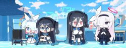 Rule 34 | &lt;key&gt; (blue archive), 4girls, @ @, ^^^, absurdly long hair, absurdres, aris (blue archive), arona (blue archive), black choker, black coat, black eyes, black hair, black hairband, black sailor collar, black skirt, blue archive, blue eyes, blue hair, blue halo, blue necktie, braid, choker, coat, collared shirt, colored inner hair, controller, game controller, hair over one eye, hairband, halo, highres, holding, holding controller, holding game controller, jacket, long hair, long sleeves, multicolored hair, multiple girls, neckerchief, necktie, one side up, open clothes, open coat, open jacket, pink hair, plana (blue archive), playing games, pleated skirt, red eyes, red halo, ringed eyes, sailor collar, shirt, short hair, single braid, skirt, television, two-sided fabric, two-sided jacket, very long hair, white choker, white hair, white jacket, white neckerchief, white sailor collar, white shirt, white skirt, yanggaengwang