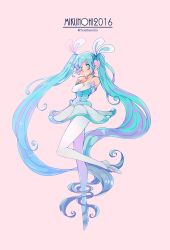 Rule 34 | 1girl, 2016, :o, absurdly long hair, ballet slippers, bare shoulders, blue eyes, blue hair, blue pantyhose, blue skirt, buttons, character name, curly hair, dated, detached sleeves, full body, hatsune miku, long hair, looking away, number tattoo, pantyhose, parted lips, pink background, simple background, skirt, sleeveless, solo, souno kazuki, standing, standing on one leg, tattoo, tiptoes, translated, twintails, twitter username, very long hair, vocaloid