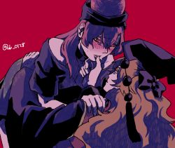 Rule 34 | 2girls, bare shoulders, black bow, black choker, black dress, black headwear, black neckwear, black shirt, blush, bow, breasts, choker, closed mouth, dress, green skirt, hair between eyes, hand on another&#039;s face, hand up, hat, hecatia lapislazuli, junko (touhou), long hair, long sleeves, looking at another, looking down, looking up, lying, lying on person, medium breasts, medium hair, multiple girls, off shoulder, orange hair, phoenix crown, pom pom (clothes), raya (uk 0128), red background, red eyes, red hair, red headwear, red vest, shirt, short sleeves, simple background, skirt, t-shirt, tabard, teeth, touhou, twitter username, vest, wavy hair, wide sleeves, yuri
