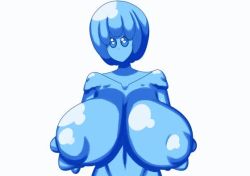 Rule 34 | 1girl, animated, breast lift, breasts, duskyer, heart, heart-shaped pupils, huge breasts, monster girl, nipples, original, slime girl, solo, symbol-shaped pupils, tagme, upper body, video, white background
