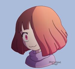 Rule 34 | animated, animated gif, bad source, bete noire, brown hair, clothes, evil smile, glitchtale, hairband, pink eyes, pink hair, pink shirt, purple shirt, red eyes, red hairband, shirt, short hair, smile