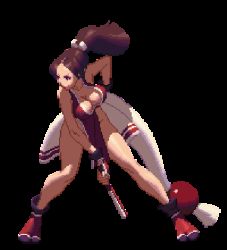 Rule 34 | animated, animated gif, bouncing breasts, breasts, brown hair, cleavage, hand fan, fatal fury, king of fighters xiii, large breasts, long hair, ninja, pixel art, ponytail, shiranui mai, snk, the king of fighters, the king of fighters xiii