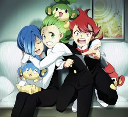 Rule 34 | 10s, 3boys, bad id, bad pixiv id, blue hair, bow, bowtie, brothers, chili (pokemon), cilan (pokemon), closed eyes, creatures (company), cress (pokemon), game freak, gen 5 pokemon, green eyes, green hair, gym leader, hair over one eye, hirococo, male focus, multiple boys, nintendo, panpour, pansage, pansear, pokemon, pokemon (creature), pokemon bw, red eyes, red hair, short hair, siblings, tears, traditional bowtie, triplets, you gonna get raped
