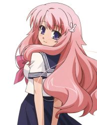 Rule 34 | 1girl, baka to test to shoukanjuu, blush, breasts, extraction, female focus, hair ornament, hairclip, highres, himeji mizuki, long hair, looking back, pink hair, school uniform, simple background, smile, solo, tagme, third-party edit