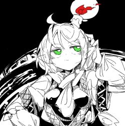 Rule 34 | 1girl, ahoge, black background, breasts, bright pupils, candle, fire, fire, hand up, hashihime, jitome, long sleeves, massakasama, medium breasts, mizuhashi parsee, pointy ears, short hair, solo, touhou, upper body, white pupils