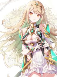 1girl blonde_hair breasts cleavage highres large_breasts long_hair mythra_(xenoblade) solo ui_frara very_long_hair xenoblade_chronicles_(series) xenoblade_chronicles_2 yellow_eyes