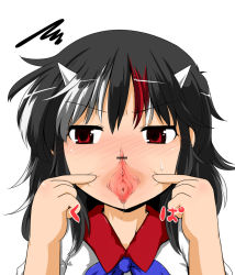 Rule 34 | 1girl, black hair, blush, censored, horns, kijin seija, looking at viewer, no mouth, no nose, pussy, pussy juice, solo, spread pussy, sukedai, touhou, what