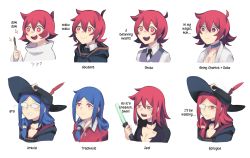 Rule 34 | 10s, 1girl, age progression, alternate costume, ara ara, blue hair, chariot du nord, glasses, hat, little witch academia, red hair, shiny chariot, simple background, solo, source request, spoilers, tagme, third-party edit, ursula callistis, vento, witch, witch hat, aged down