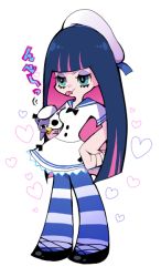 Rule 34 | 10s, 1girl, bad id, bad pixiv id, blue eyes, chibi, colored inner hair, dress, hat, heart, honekoneko, honekoneko (psg), long hair, multicolored hair, panty &amp; stocking with garterbelt, sailor hat, solo, souno kazuki, stocking (psg), striped clothes, striped thighhighs, thighhighs, tongue, tongue out, two-tone hair