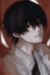 Rule 34 | 1boy, black eyes, black hair, blurry, blurry background, chainsaw man, closed mouth, highres, inuo (inuo x), jacket, looking at viewer, male focus, mole, mole under mouth, smile, solo, tentacles, upper body, white jacket, yoshida hirofumi