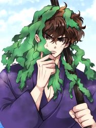 Rule 34 | 1boy, brown eyes, brown hair, japanese clothes, kunou tatewaki, male focus, ranma 1/2, seaweed, solo, tagme, weapon