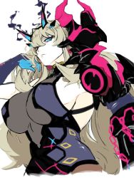 Rule 34 | 1girl, armor, breasts, earrings, barghest (fate), barghest (second ascension) (fate), fate/grand order, fate (series), gloves, hair ornament, heterochromia, jewelry, large breasts, long hair, looking at viewer, ramune gohan, shoulder armor, sideboob, simple background, solo, very long hair