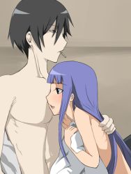 Rule 34 | age difference, blue hair, blush, cigarette, long hair, lowres, nude, open mouth, tagme