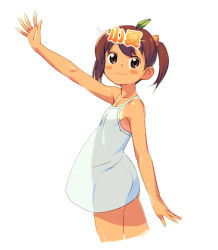 Rule 34 | 1girl, bad id, bad pixiv id, blush, brown eyes, brown hair, konatsu-chan, nhk (broadcaster), om (nk2007), see-through, see-through silhouette, short twintails, simple background, smile, solo, twintails, waving, white background