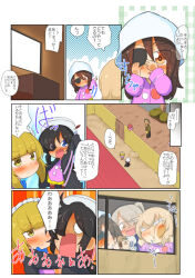 Rule 34 | 6+girls, against window, aged down, artist self-insert, black coat, black hair, blank eyes, blonde hair, blue bow, blue bowtie, blue eyes, blue headwear, blunt bangs, bob cut, boko (girls und panzer), bow, bowtie, box, brown eyes, brown hair, cardboard box, chibi, closed mouth, coat, comic, commentary, commentary request, cutlass (girls und panzer), dixie cup hat, english commentary, eyepatch, frown, girls und panzer, gloom (expression), hair bow, hair over one eye, hat, hat feather, highres, indoors, jacket, jaw drop, jinguu (4839ms), kindergarten uniform, light brown hair, long coat, long hair, looking at another, maid headdress, medium hair, mika (girls und panzer), military hat, mixed-language commentary, motion lines, multiple girls, ogin (girls und panzer), one side up, open clothes, open coat, open mouth, outdoors, outside border, oversized clothes, pink jacket, pleated skirt, pointing, ponytail, rabbit, red hair, rosehip (girls und panzer), scared, shimada arisu, short hair, skirt, sleeves past fingers, sleeves past wrists, standing, stuffed animal, stuffed toy, sweatdrop, teddy bear, translation request, tulip hat, waving, white headwear, window, yellow eyes, yellow skirt