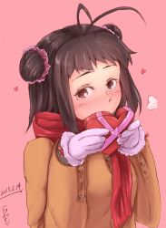 Rule 34 | 10s, 1girl, antenna hair, blush, double bun, heart, heart-shaped pupils, highres, kantai collection, naka (kancolle), rasen (camura), scarf, solo, symbol-shaped pupils, valentine