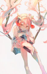 Rule 34 | 1girl, absurdres, bare shoulders, boots, branch, cherry blossoms, cherry hair ornament, commentary, detached sleeves, falling petals, flower, food-themed hair ornament, frilled shirt, frills, full body, hair between eyes, hair ornament, hand on own arm, hand on own leg, hatsune miku, headset, highres, light smile, long hair, long sleeves, looking ahead, looking at viewer, miku day, miniskirt, nazuna (nazuna su), necktie, number tattoo, petals, pink eyes, pink footwear, pink hair, pink nails, pink necktie, pink skirt, pink trim, sakura miku, shaded face, shirt, sitting, skirt, sleeveless, sleeveless shirt, solo, tattoo, thigh boots, thighhighs, very long hair, vocaloid, white background, white shirt, wide sleeves, zettai ryouiki