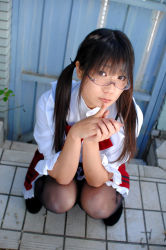 Rule 34 | 1girl, :3, asian, chocoball, cosplay, cosplay photo, glasses, pantyhose, photo (medium), real life, solo, twintails, waitress