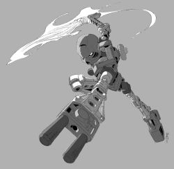 Rule 34 | absurdres, bionicle, flaming sword, flaming weapon, grey background, greyscale, highres, holding, holding sword, holding weapon, jeetdoh, looking down, mask, monochrome, robot, signature, solo, sword, tahu (bionicle), the lego group, weapon
