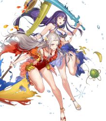 Rule 34 | 2girls, altina (fire emblem), beach umbrella, blue eyes, blue hair, bracelet, breasts, capelet, cleavage, edelgard von hresvelg, fire emblem, fire emblem: radiant dawn, fire emblem: three houses, fire emblem heroes, flower, food, fruit, gold trim, hair flower, hair ornament, halterneck, hat, hibiscus, highleg, highleg swimsuit, highres, holding, jewelry, kakage, long hair, low-tied long hair, medium breasts, multiple girls, necklace, nintendo, non-web source, official art, one-piece swimsuit, parted bangs, purple eyes, red one-piece swimsuit, sarong, see-through, shiny skin, swimsuit, thighs, toes, torn clothes, transparent background, umbrella, very long hair, watermelon, white hair